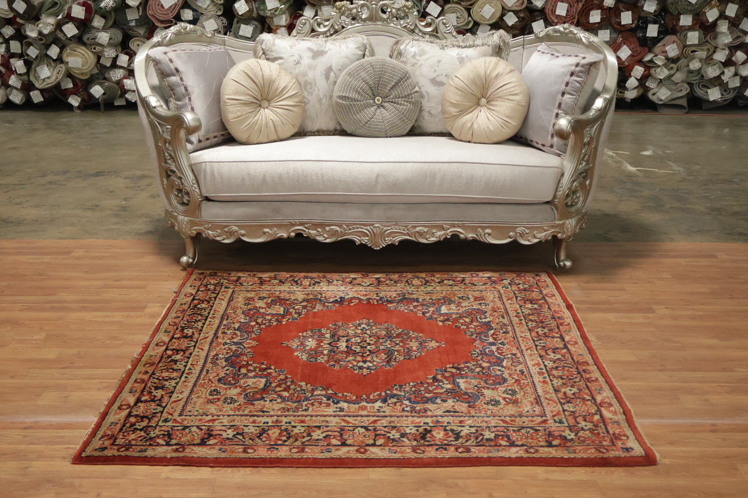 Orange Square Medallion Sarouk Persian Rug 5x5