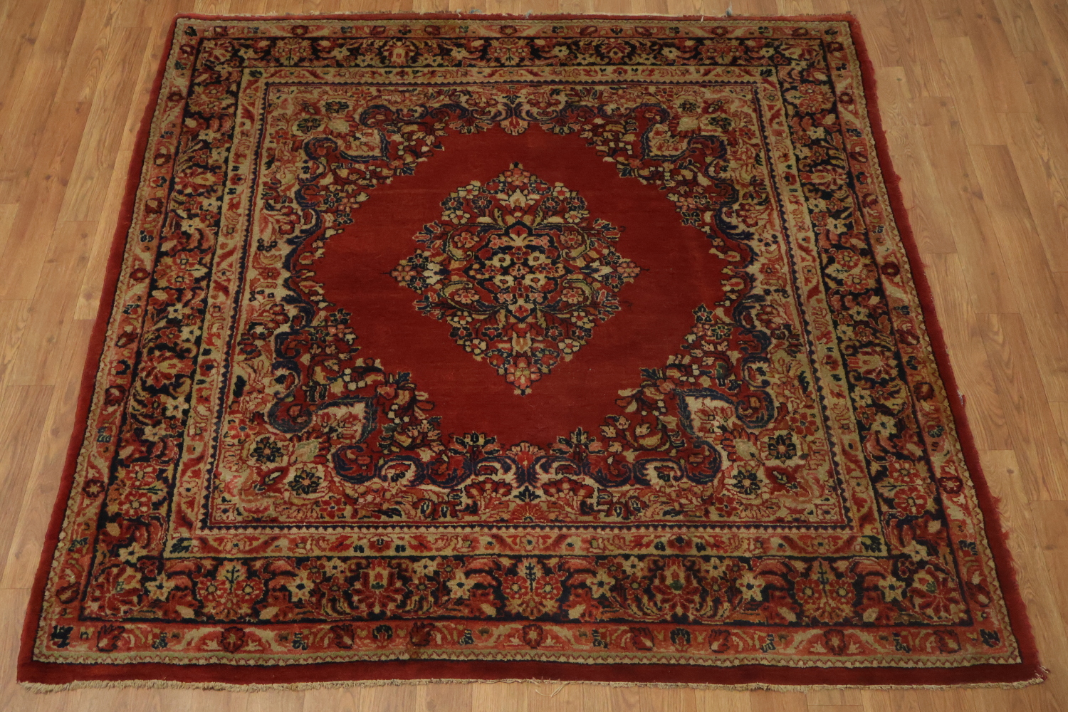 Orange Square Medallion Sarouk Persian Rug 5x5