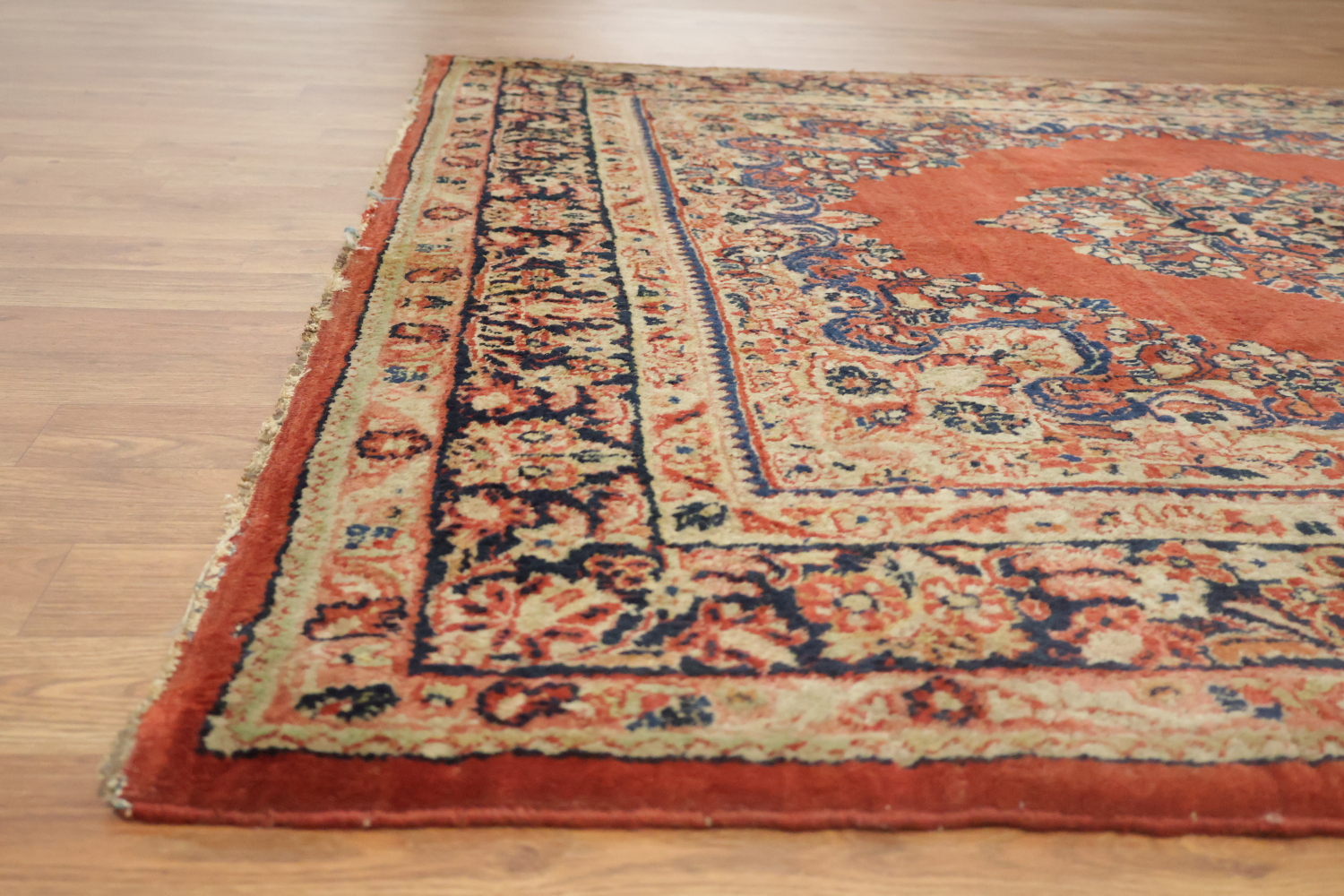 Orange Square Medallion Sarouk Persian Rug 5x5