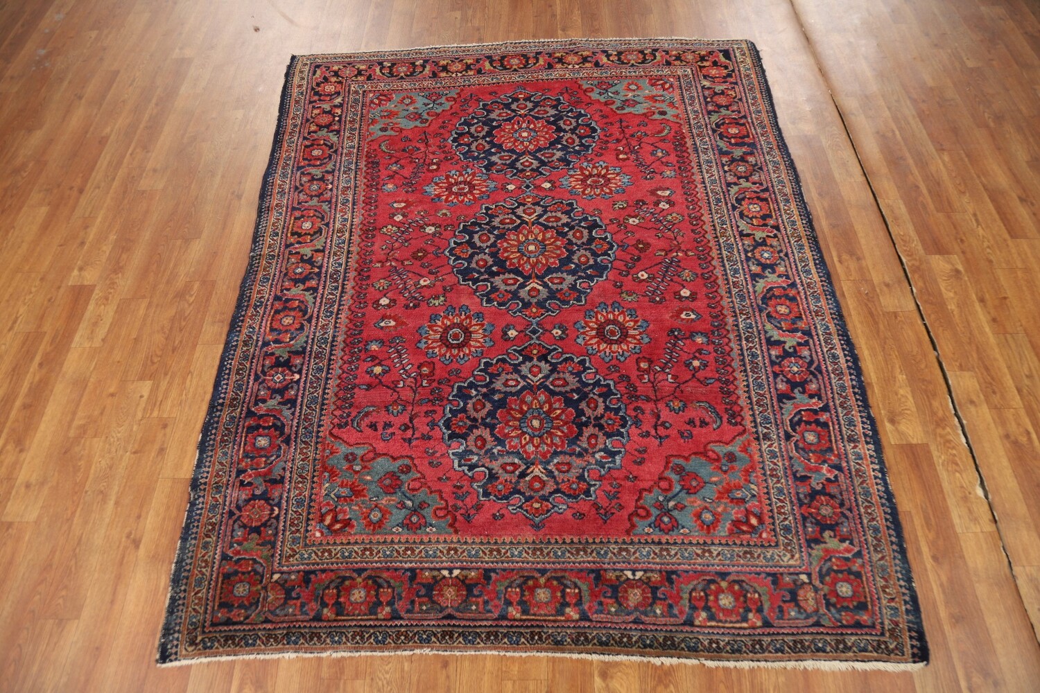 Pre-1900 Antique Vegetable Dye Sarouk Farahan Persian Rug 5x6