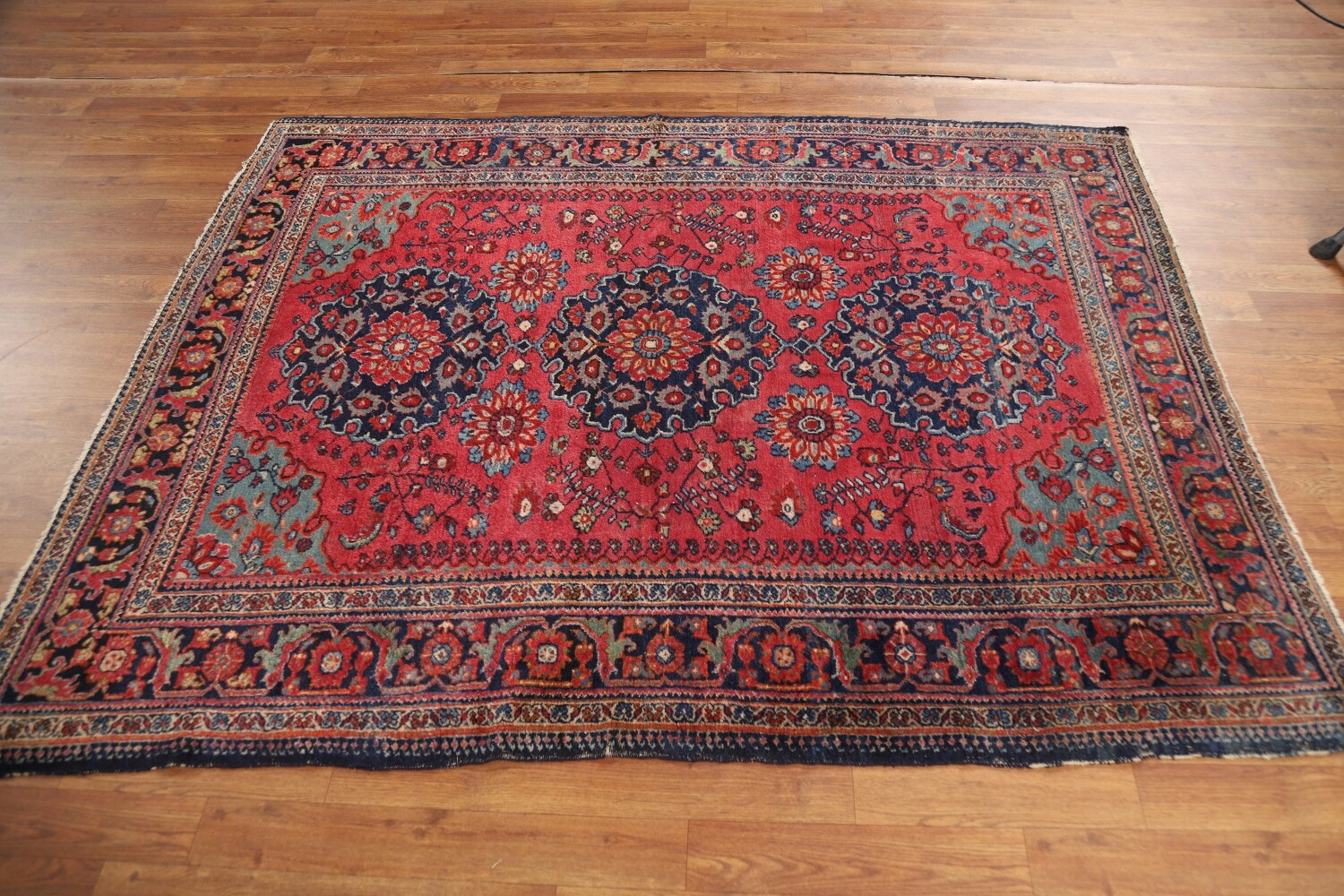 Pre-1900 Antique Vegetable Dye Sarouk Farahan Persian Rug 5x6