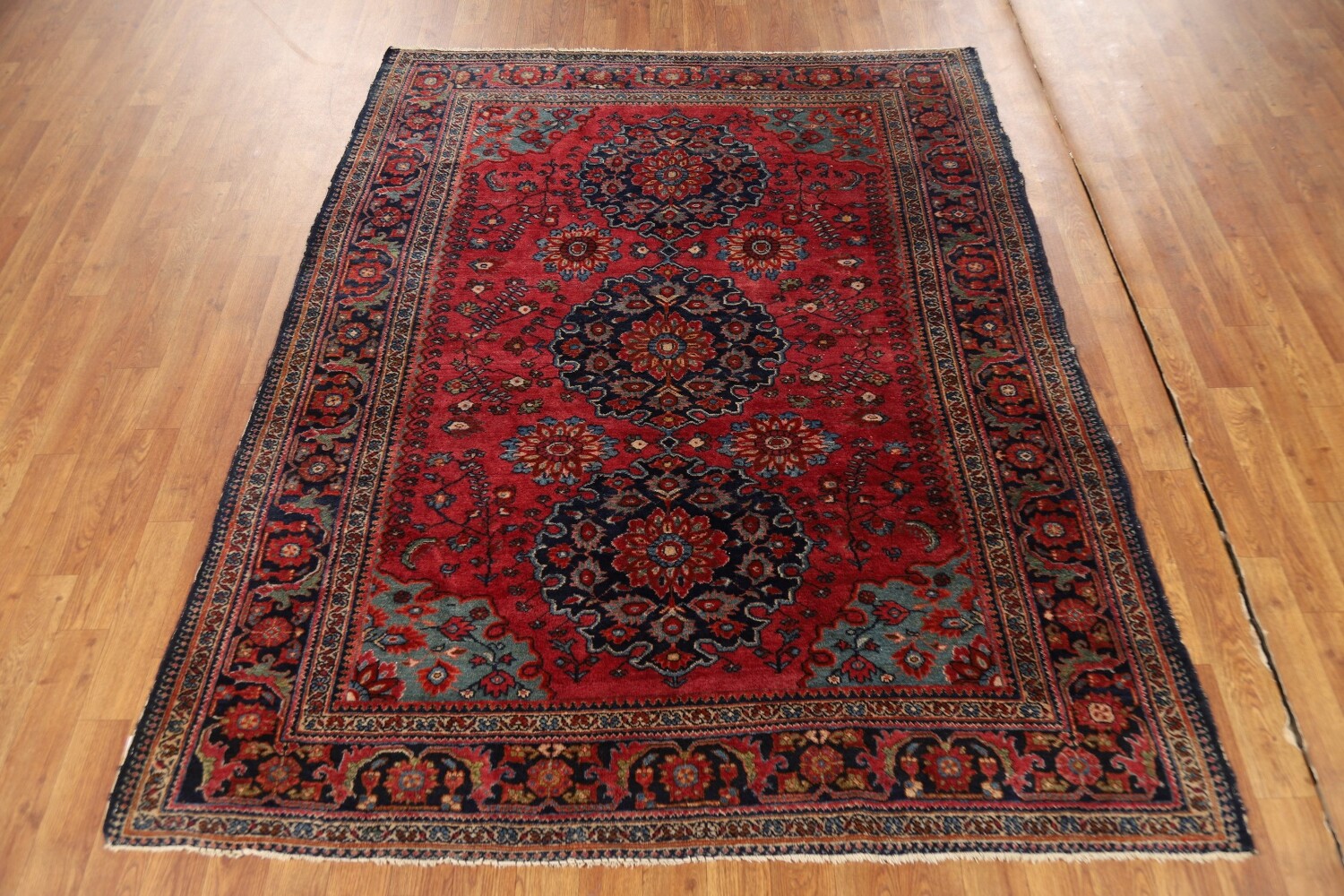 Pre-1900 Antique Vegetable Dye Sarouk Farahan Persian Rug 5x6