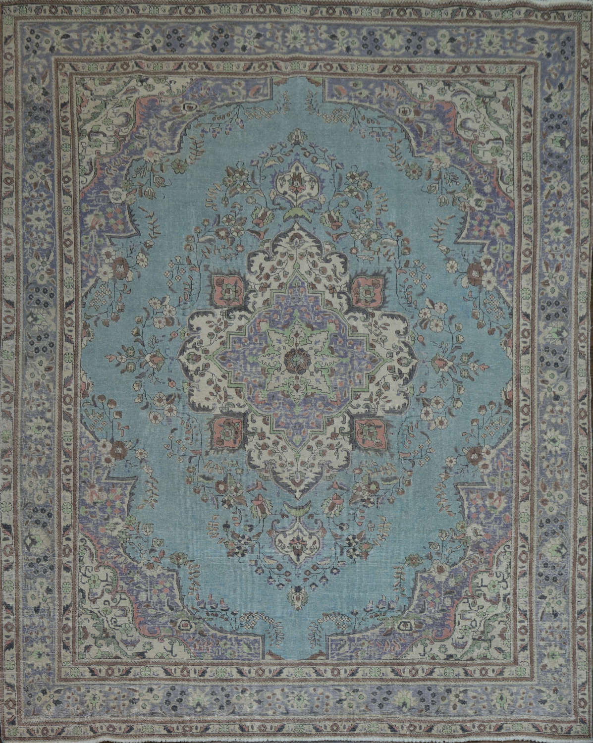 Light Blue Medallion Wool Tabriz Persian Area Rug 10x12