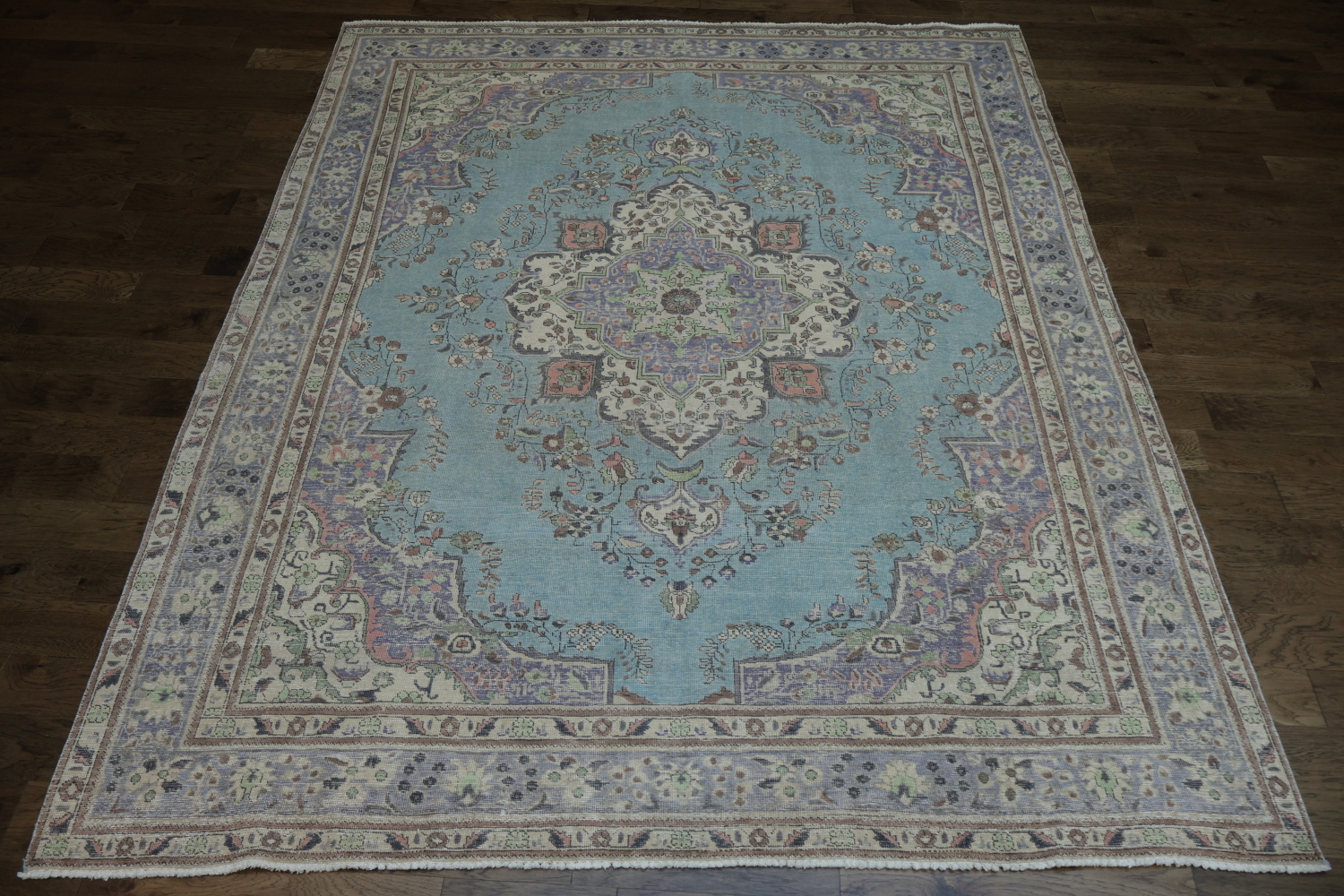 Light Blue Medallion Wool Tabriz Persian Area Rug 10x12