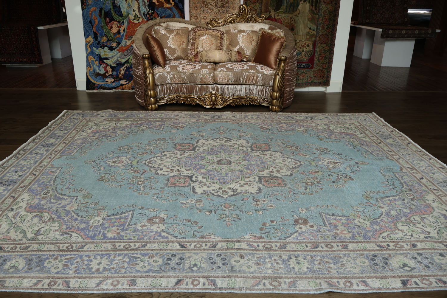 Light Blue Medallion Wool Tabriz Persian Area Rug 10x12