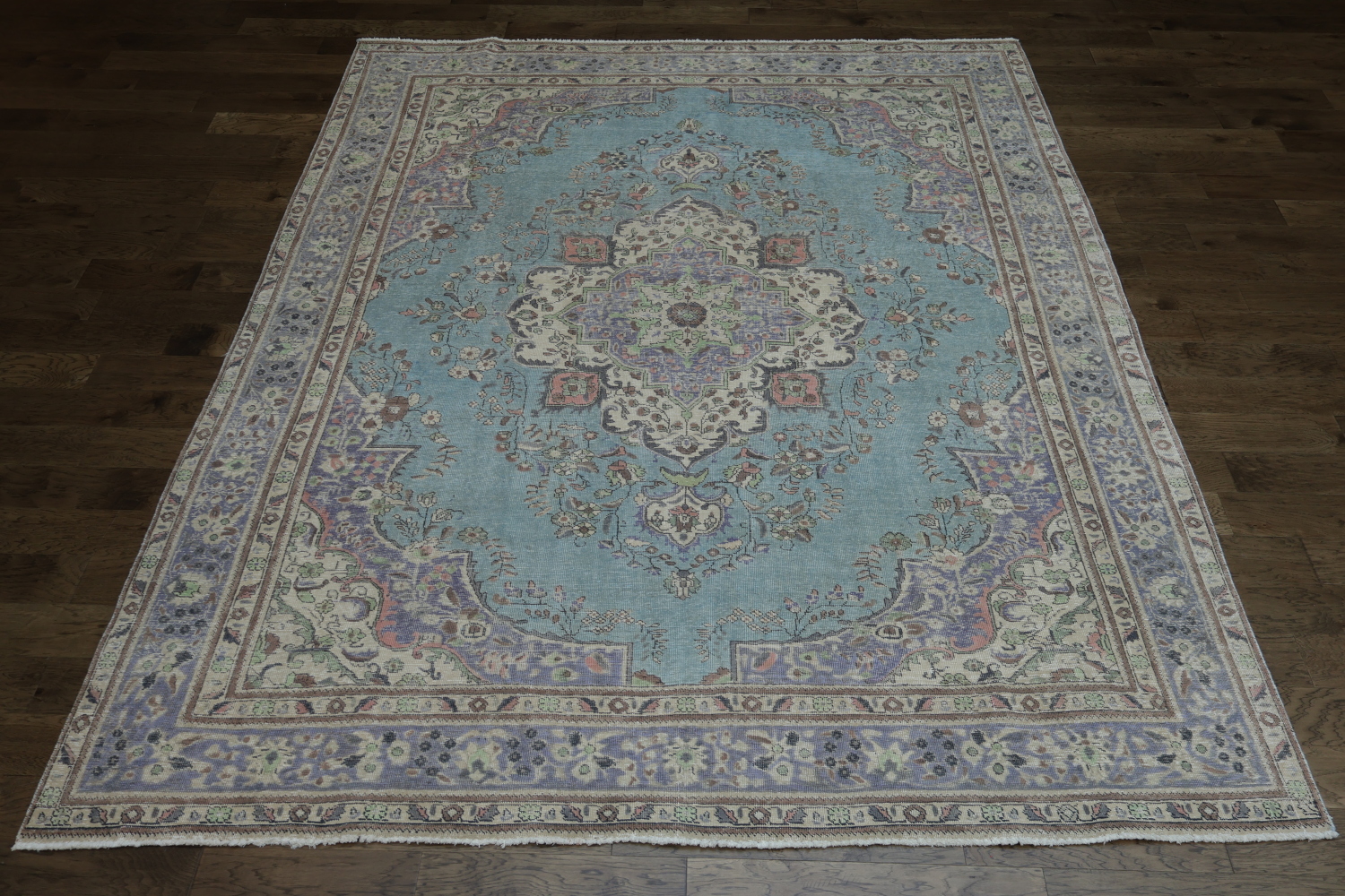 Light Blue Medallion Wool Tabriz Persian Area Rug 10x12