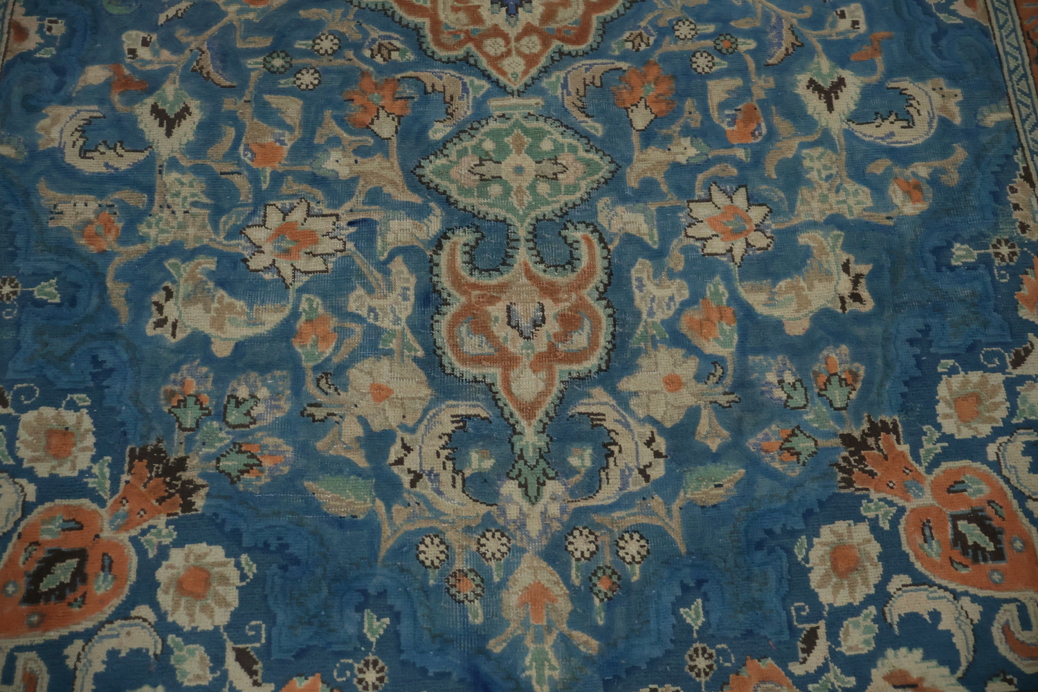 Blue & Orange Wool Tabriz Persian Area Rug 7x9