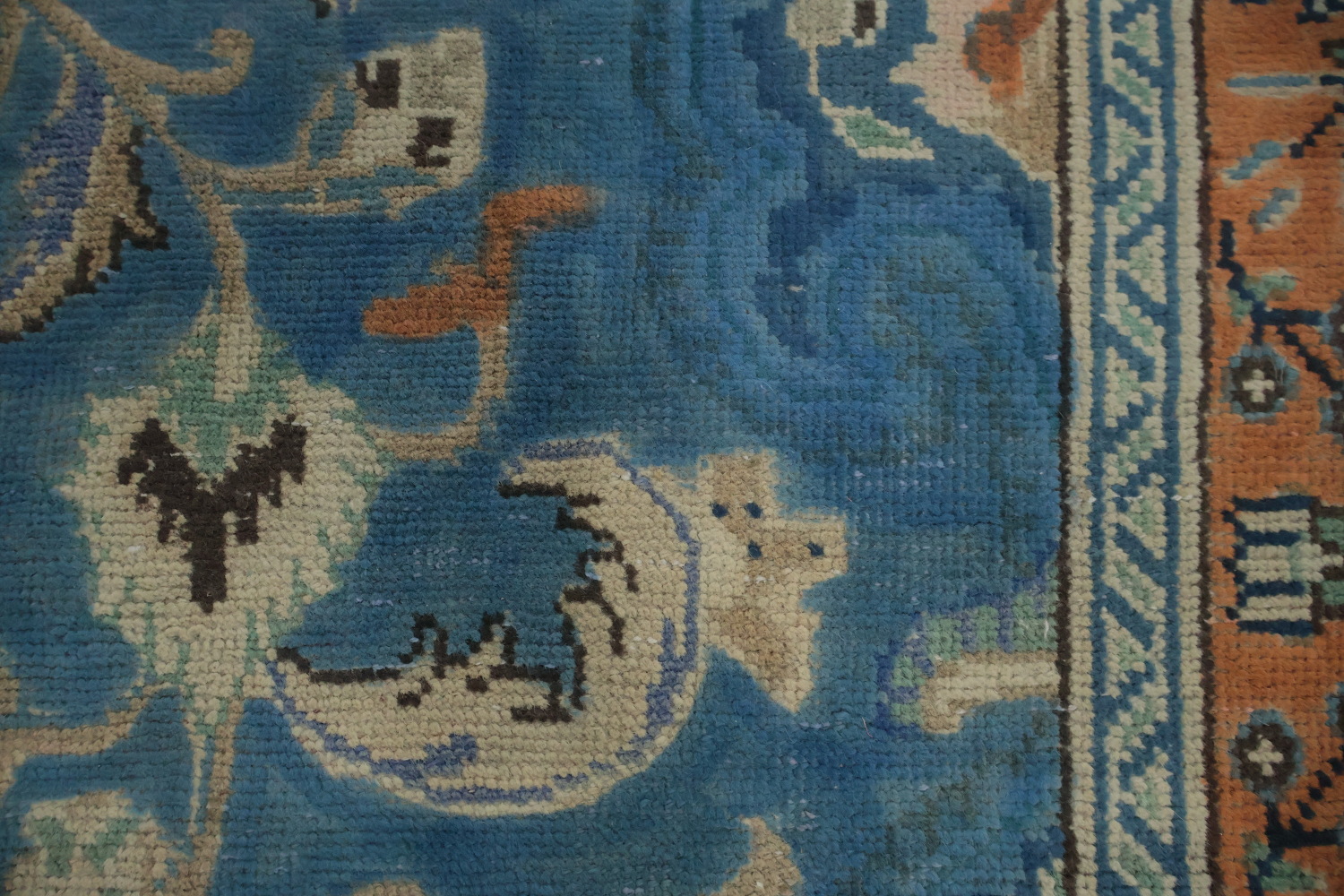 Blue & Orange Wool Tabriz Persian Area Rug 7x9