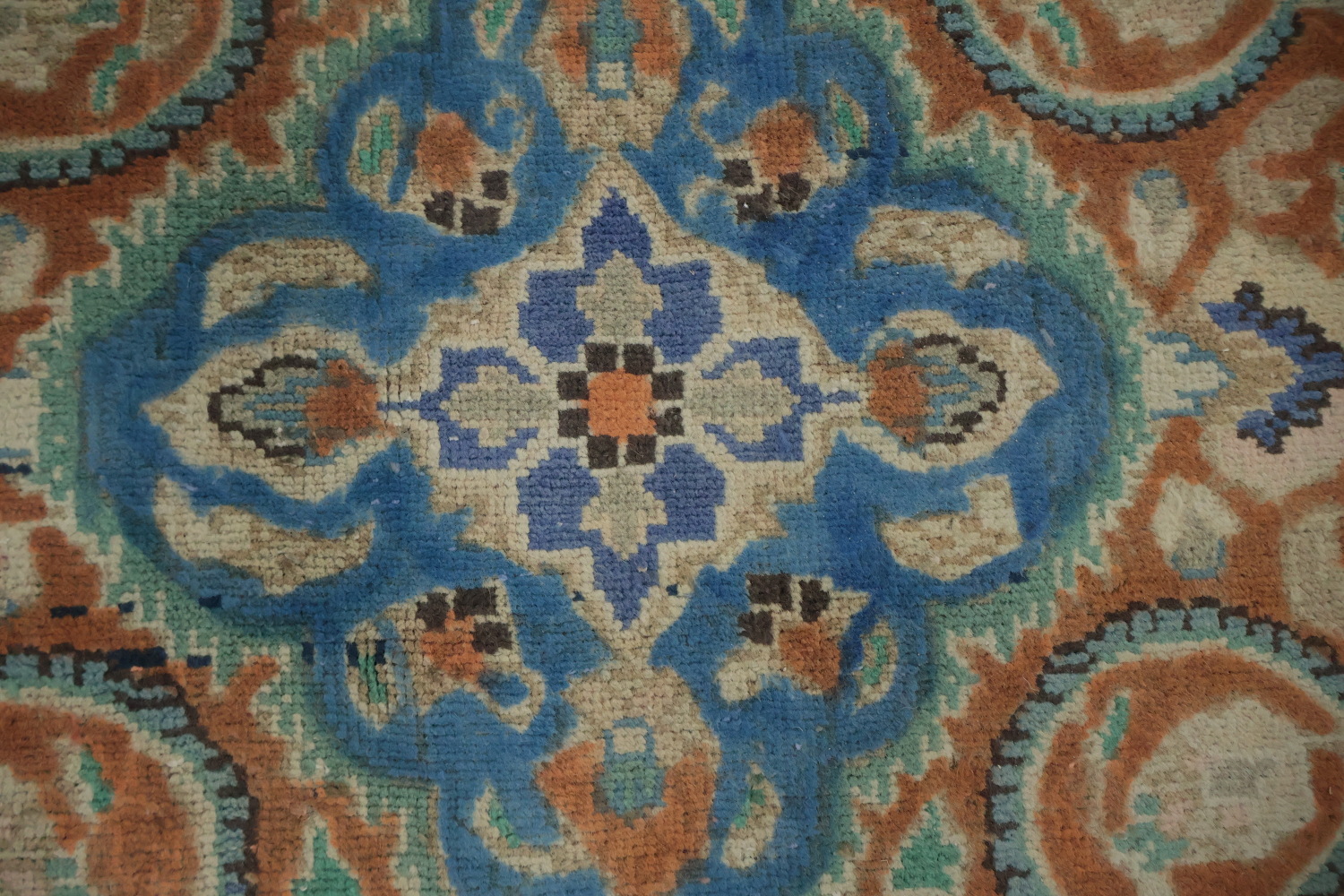 Blue & Orange Wool Tabriz Persian Area Rug 7x9