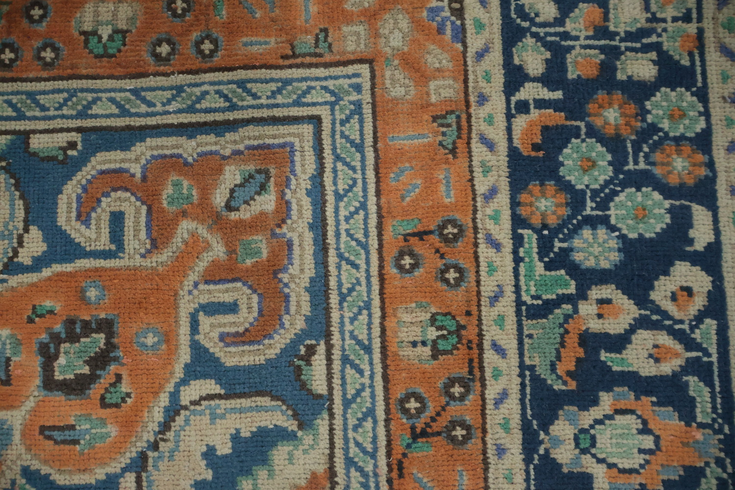 Blue & Orange Wool Tabriz Persian Area Rug 7x9
