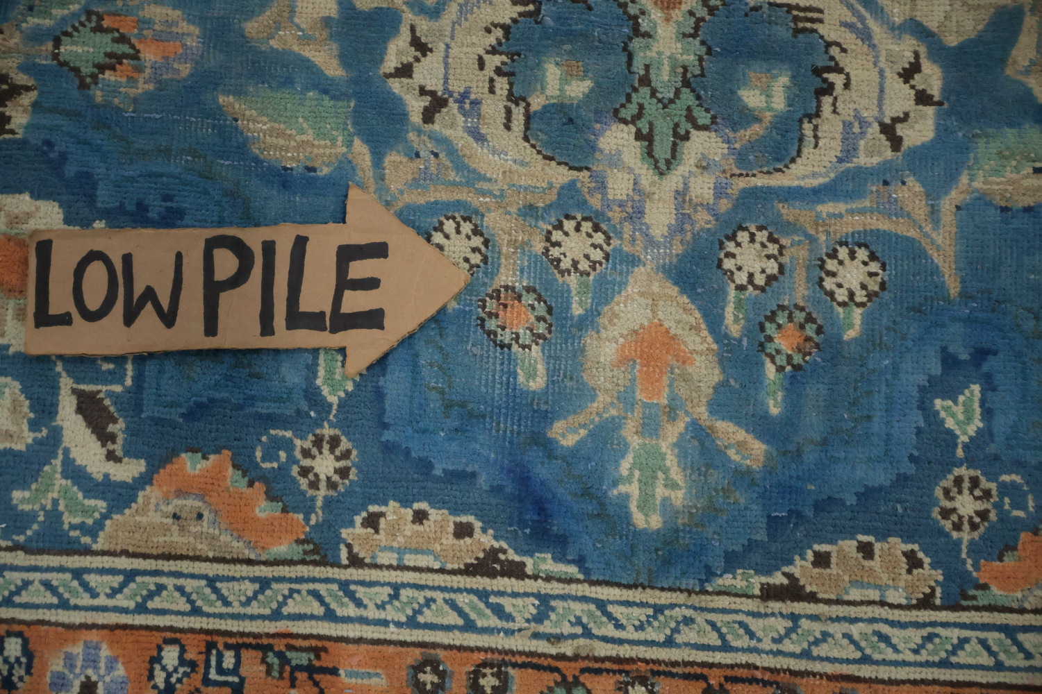 Blue & Orange Wool Tabriz Persian Area Rug 7x9