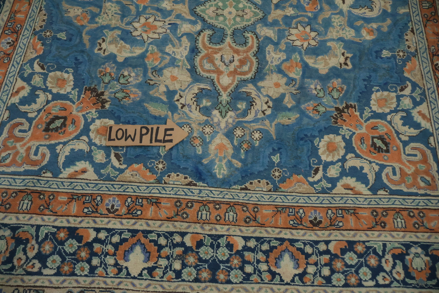 Blue & Orange Wool Tabriz Persian Area Rug 7x9