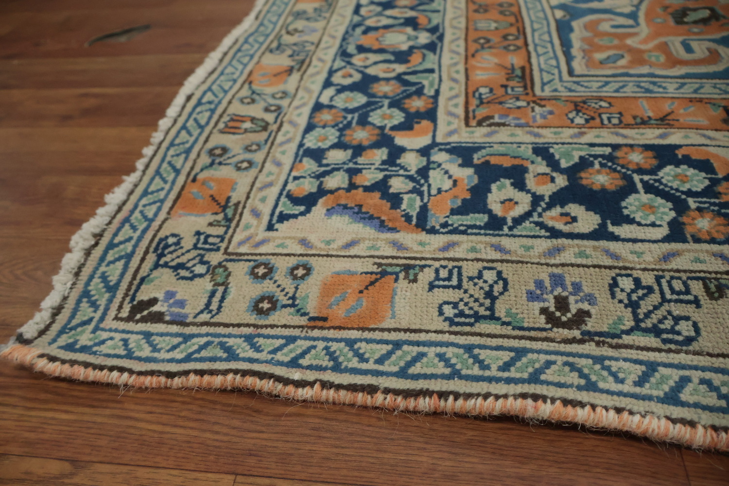 Blue & Orange Wool Tabriz Persian Area Rug 7x9