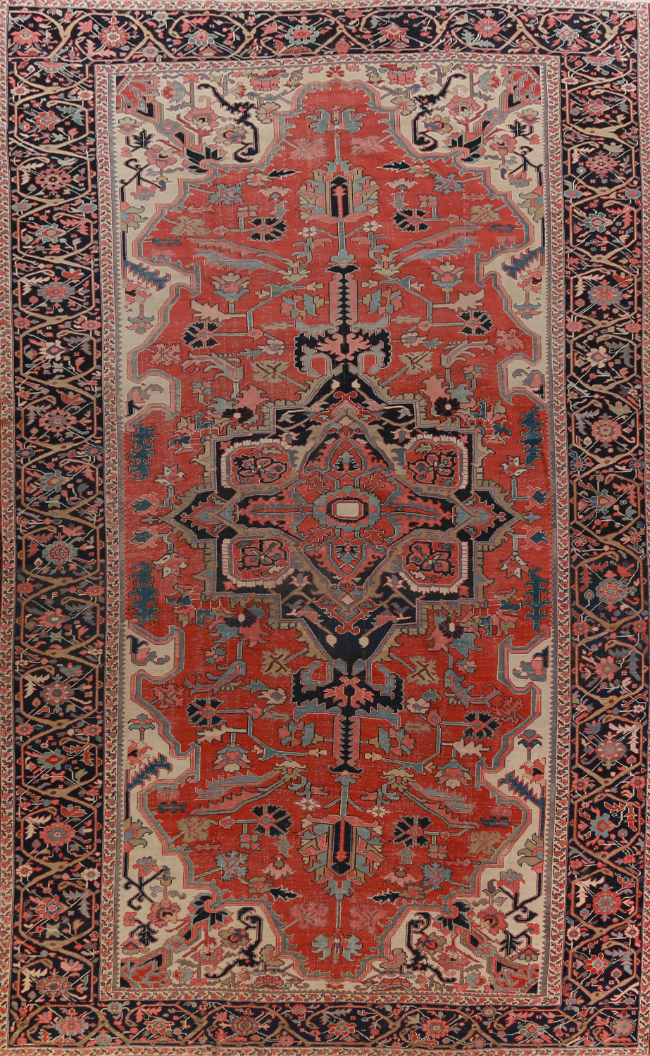 Pre-1900 Vegetable Dye Heriz Serapi Persian Large Rug 11x18