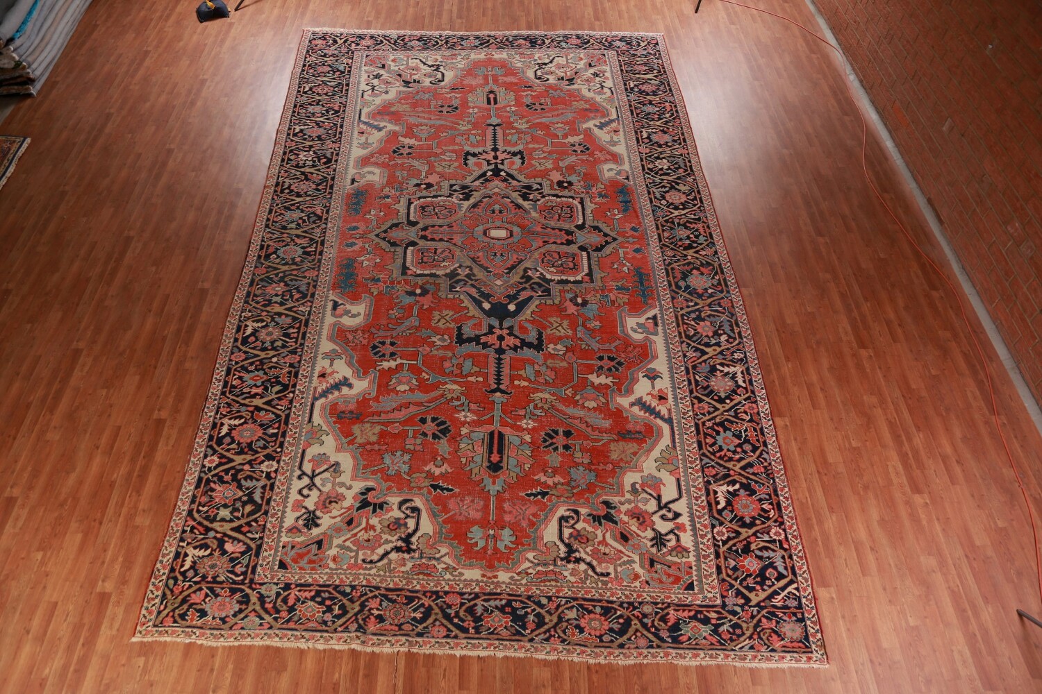 Pre-1900 Vegetable Dye Heriz Serapi Persian Large Rug 11x18