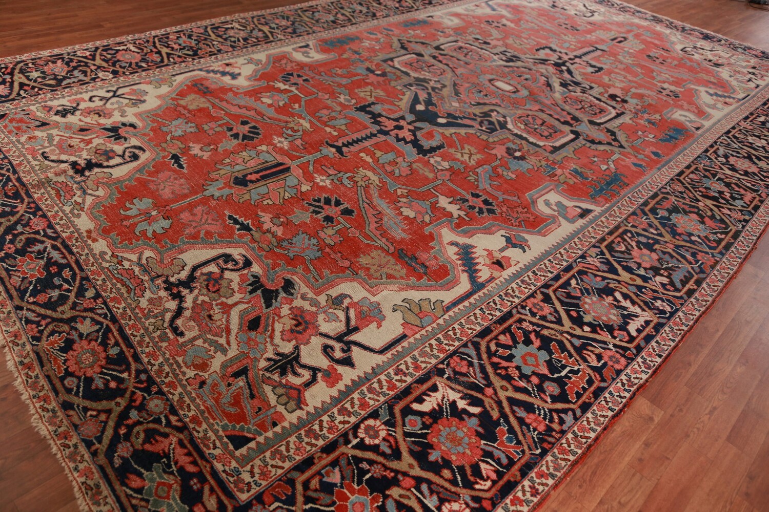 Pre-1900 Vegetable Dye Heriz Serapi Persian Large Rug 11x18