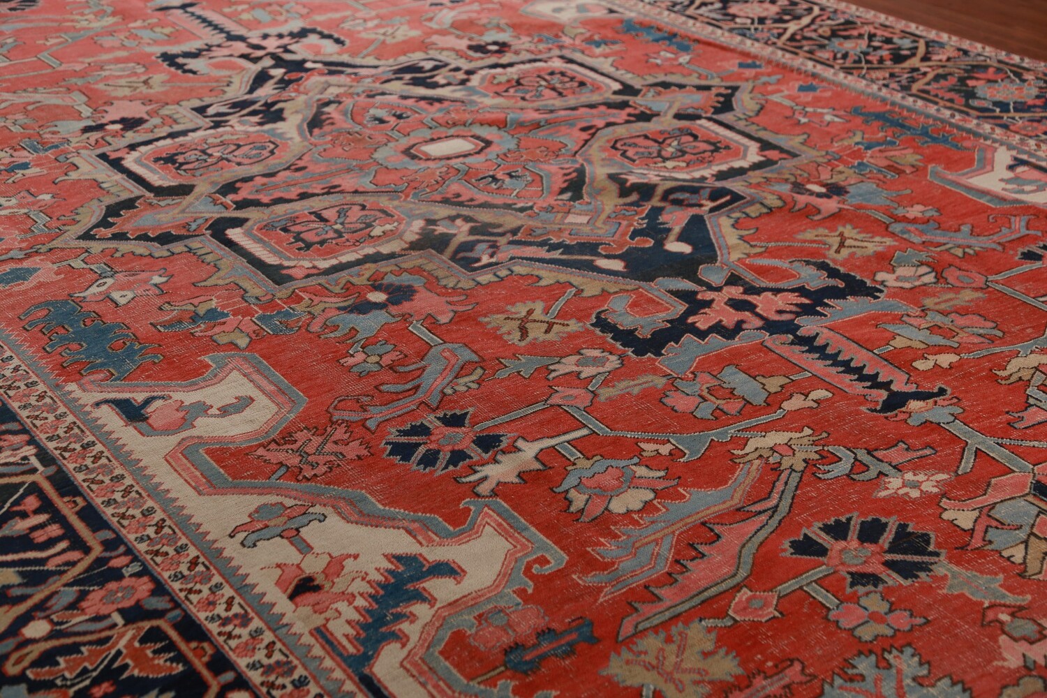 Pre-1900 Vegetable Dye Heriz Serapi Persian Large Rug 11x18
