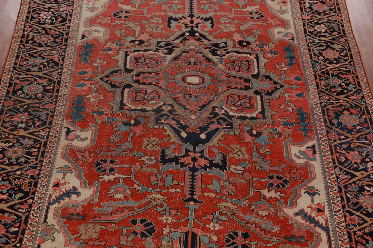 Pre-1900 Vegetable Dye Heriz Serapi Persian Large Rug 11x18