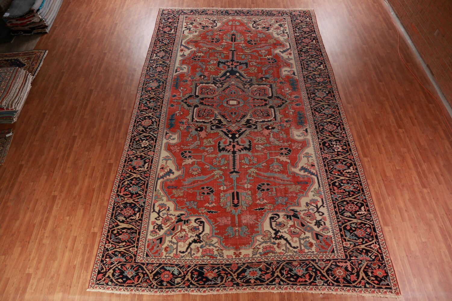Pre-1900 Vegetable Dye Heriz Serapi Persian Large Rug 11x18