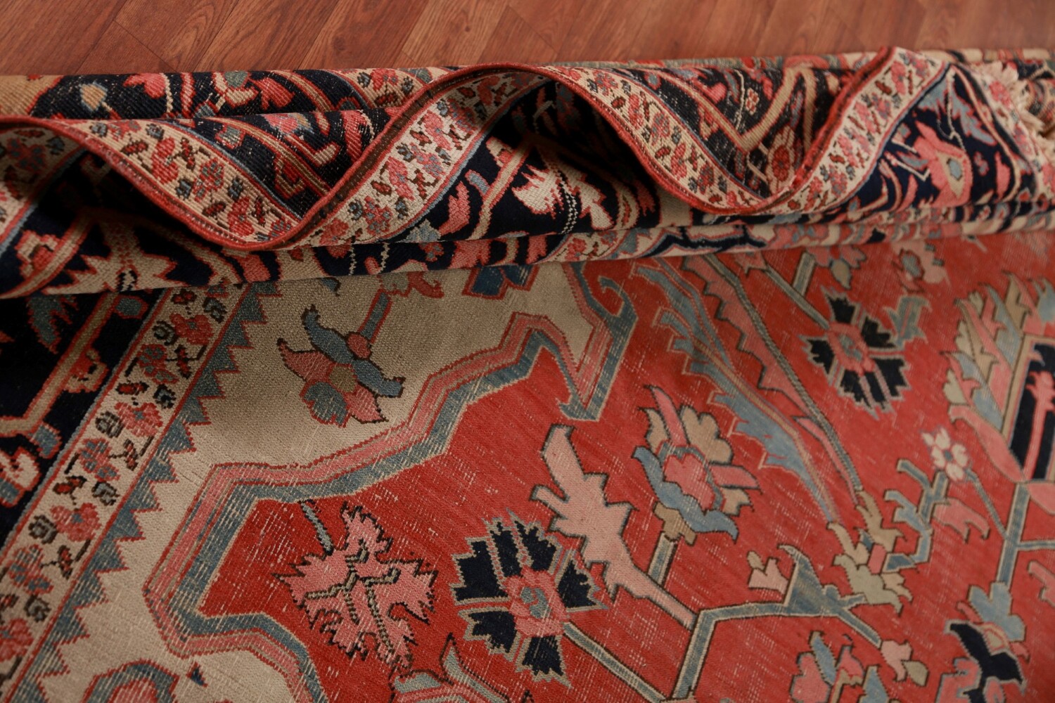 Pre-1900 Vegetable Dye Heriz Serapi Persian Large Rug 11x18