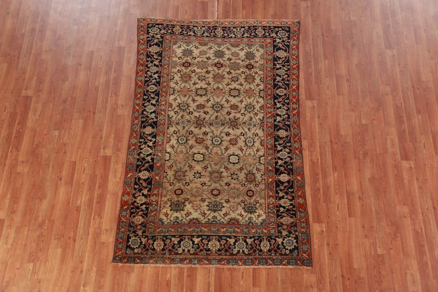 Pre-1900 Vegetable Dye Sarouk Farahan Persian Rug 4x7