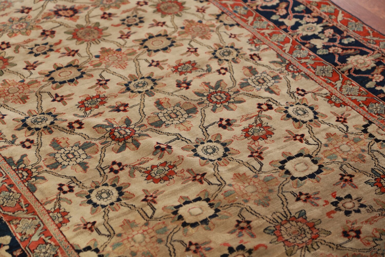 Pre-1900 Vegetable Dye Sarouk Farahan Persian Rug 4x7