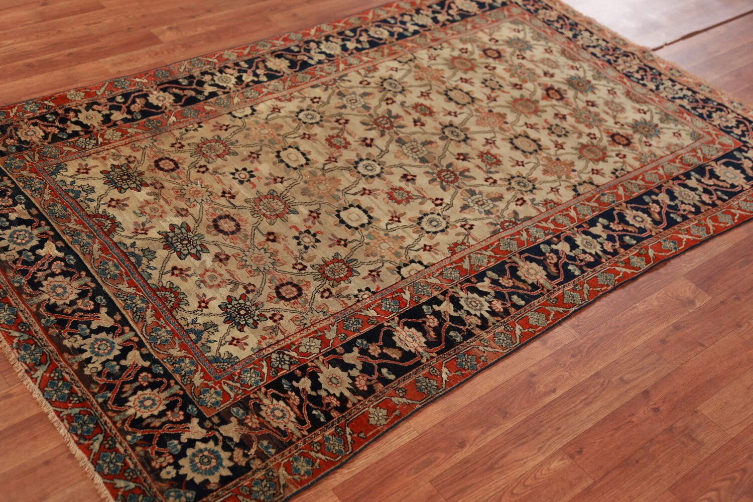 Pre-1900 Vegetable Dye Sarouk Farahan Persian Rug 4x7