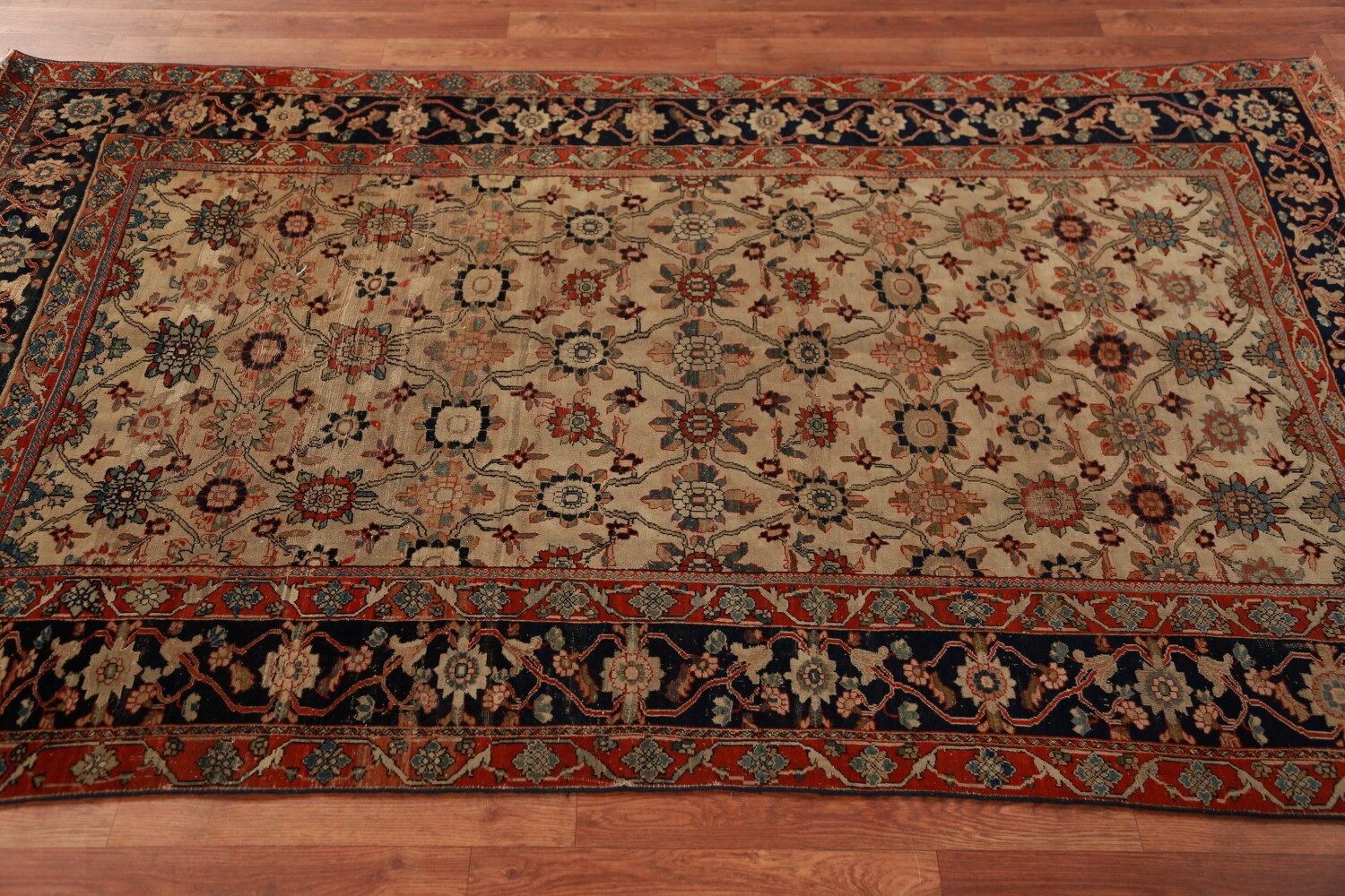 Pre-1900 Vegetable Dye Sarouk Farahan Persian Rug 4x7