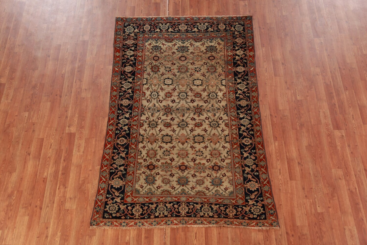 Pre-1900 Vegetable Dye Sarouk Farahan Persian Rug 4x7