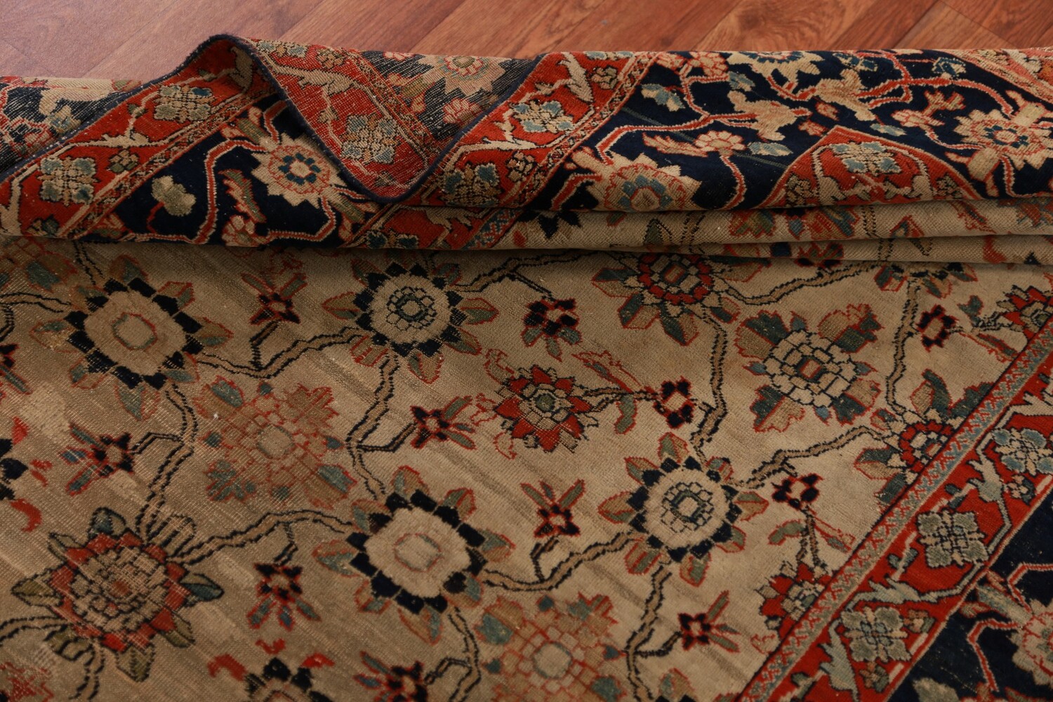 Pre-1900 Vegetable Dye Sarouk Farahan Persian Rug 4x7