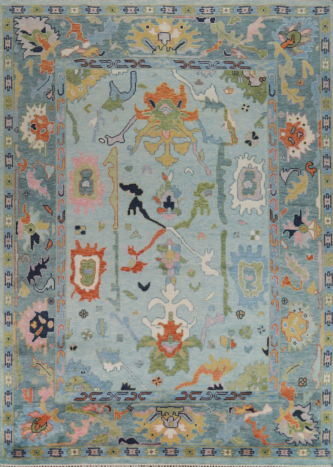 All-Over Blues Floral Oushak Indian Area Rug 8x10