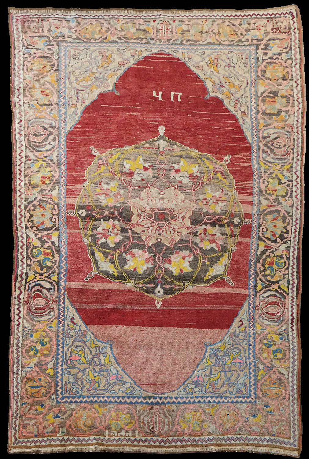 卍　antique 絨毯　① 卍 Antique Vegetable Dye Collectible Oushak Turkish Rug 4x6