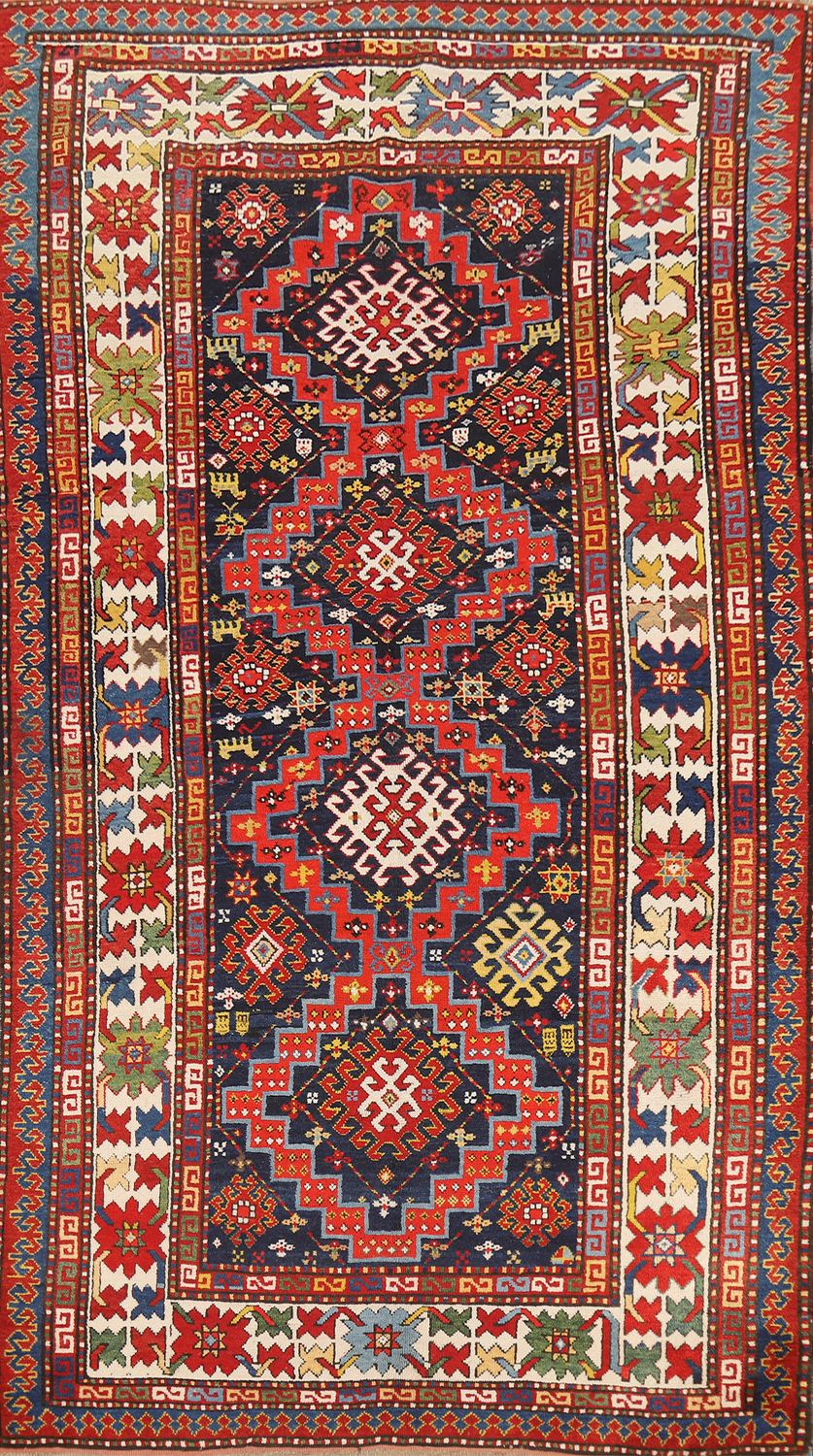 Antique Vegetable Dye Kazak Oriental Area Rug 5x9