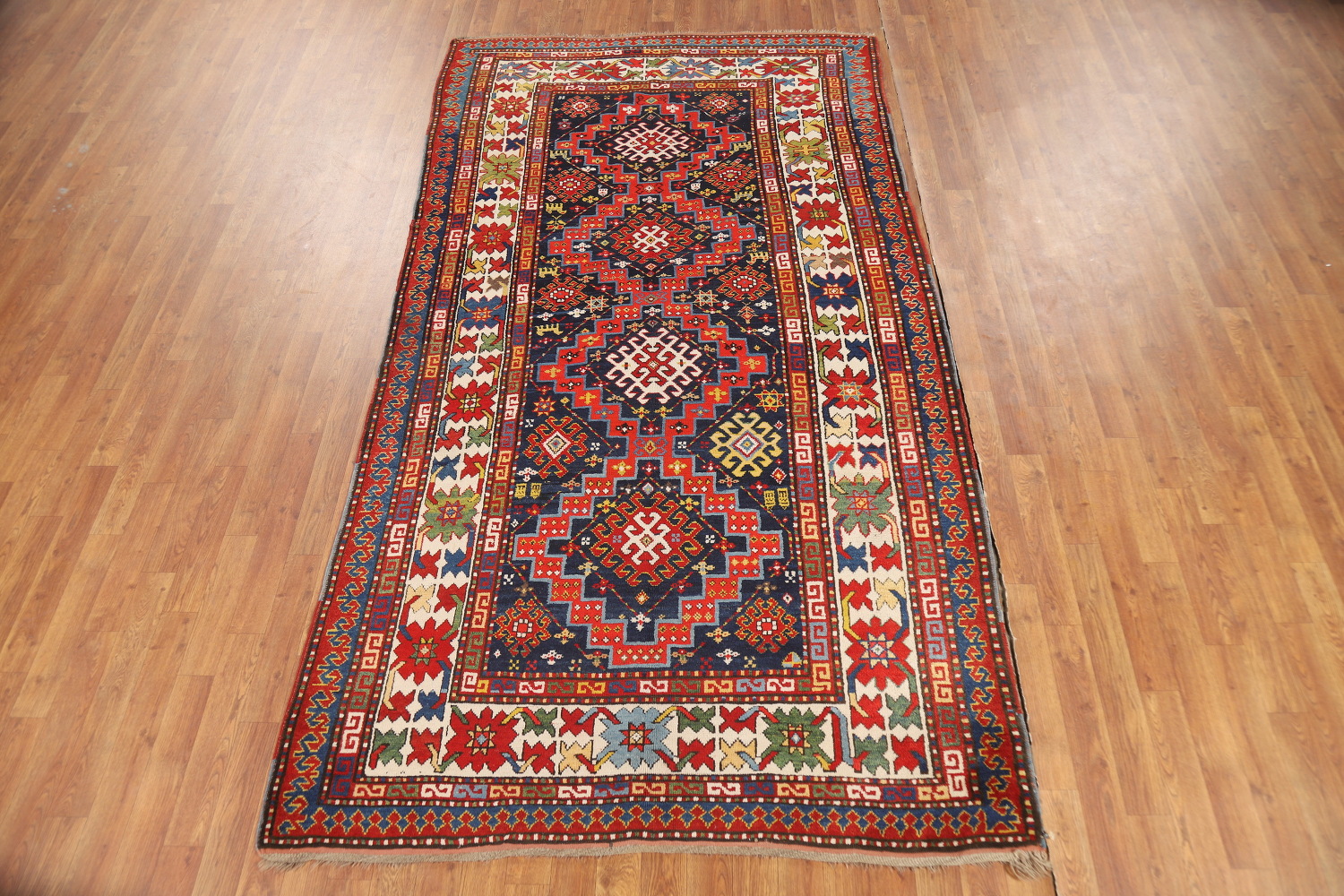 Antique Vegetable Dye Kazak Oriental Area Rug 5x9