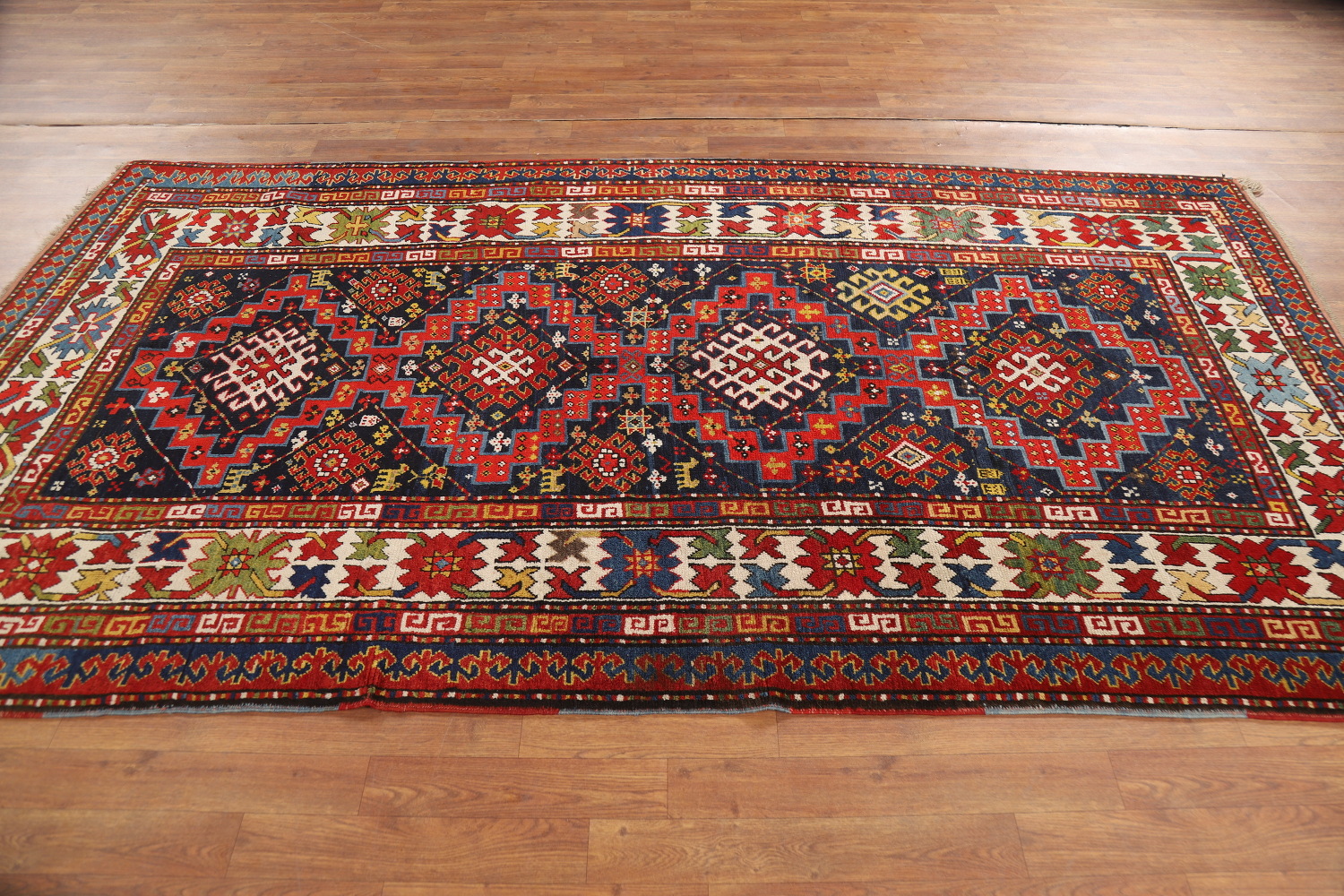 Antique Vegetable Dye Kazak Oriental Area Rug 5x9