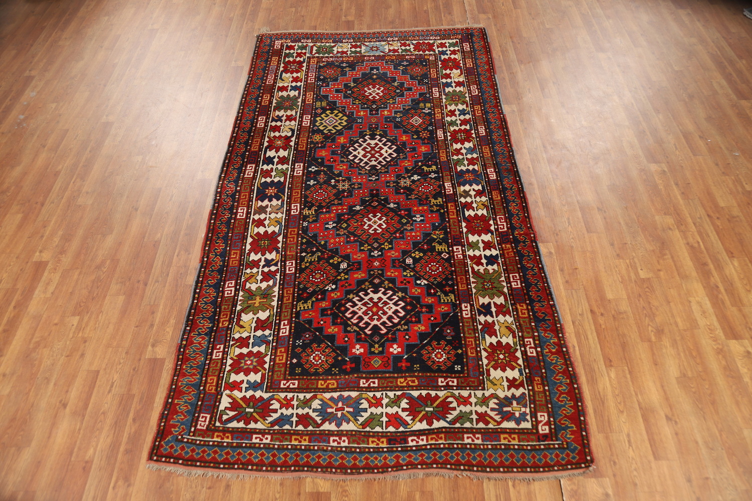 Antique Vegetable Dye Kazak Oriental Area Rug 5x9