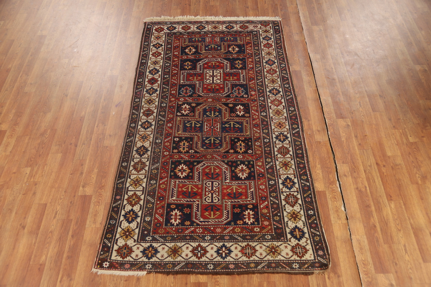 Pre-1900 Antique Vegetable Dye Kazak Oriental Rug 4x7