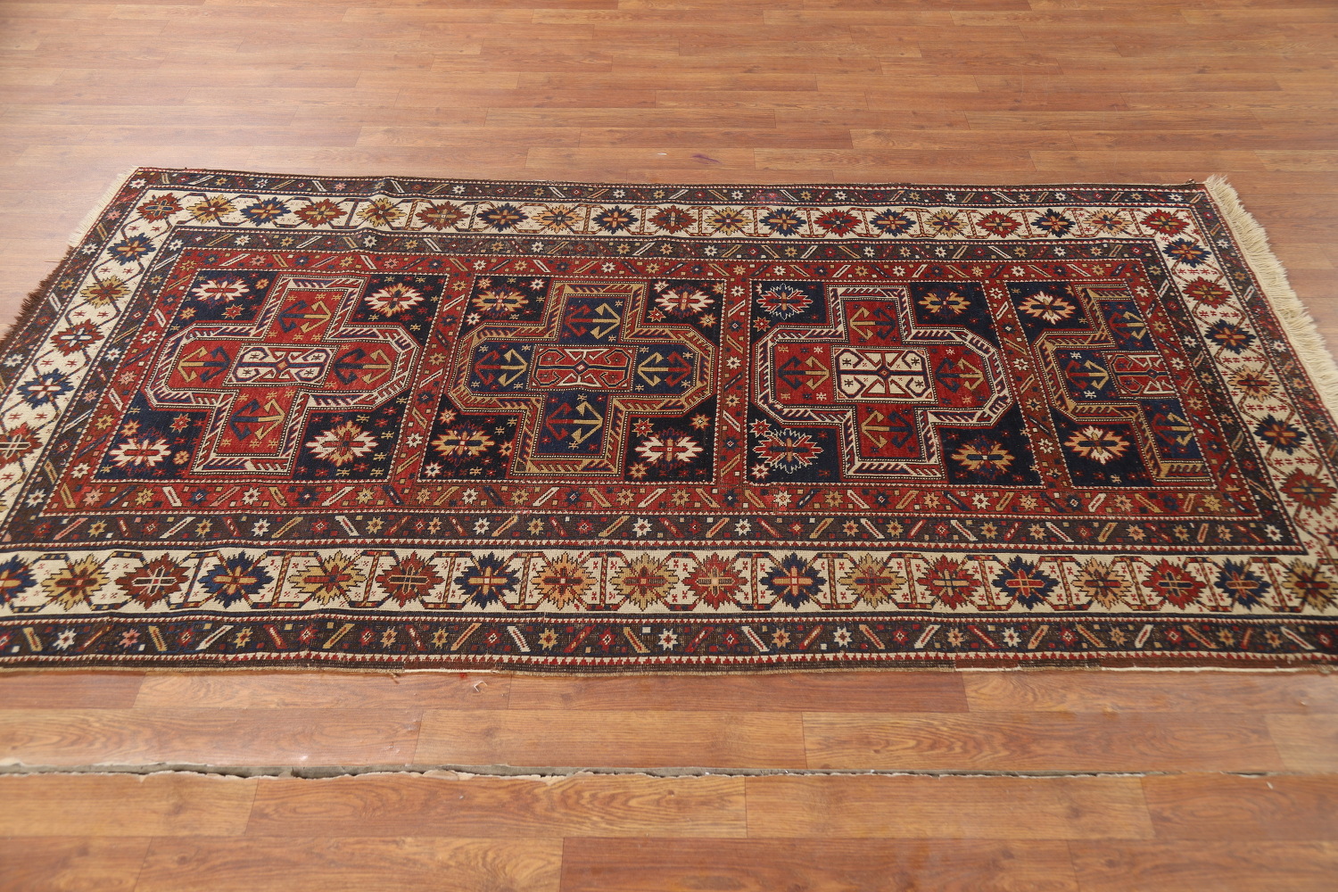 Pre-1900 Antique Vegetable Dye Kazak Oriental Rug 4x7