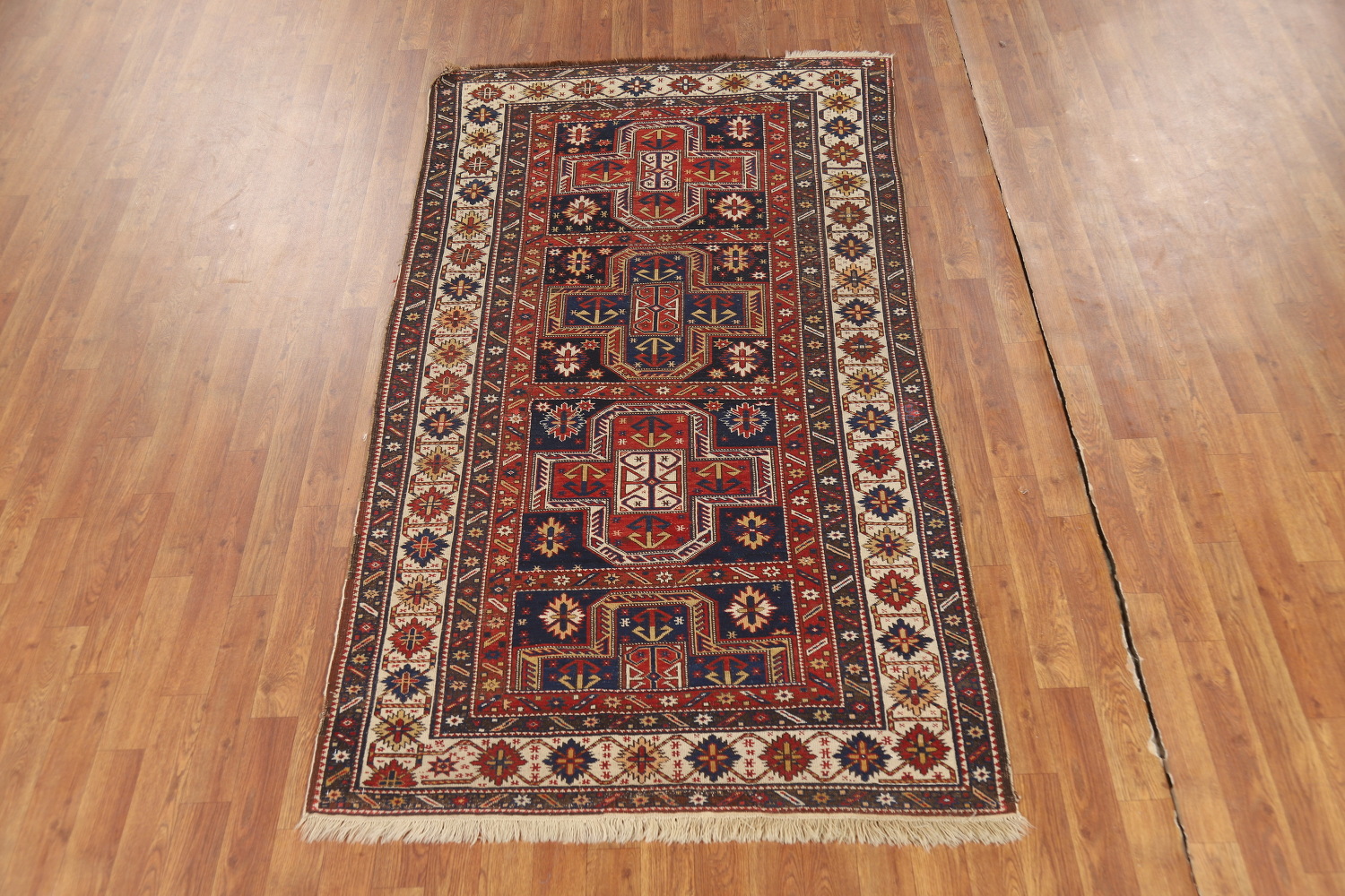 Pre-1900 Antique Vegetable Dye Kazak Oriental Rug 4x7