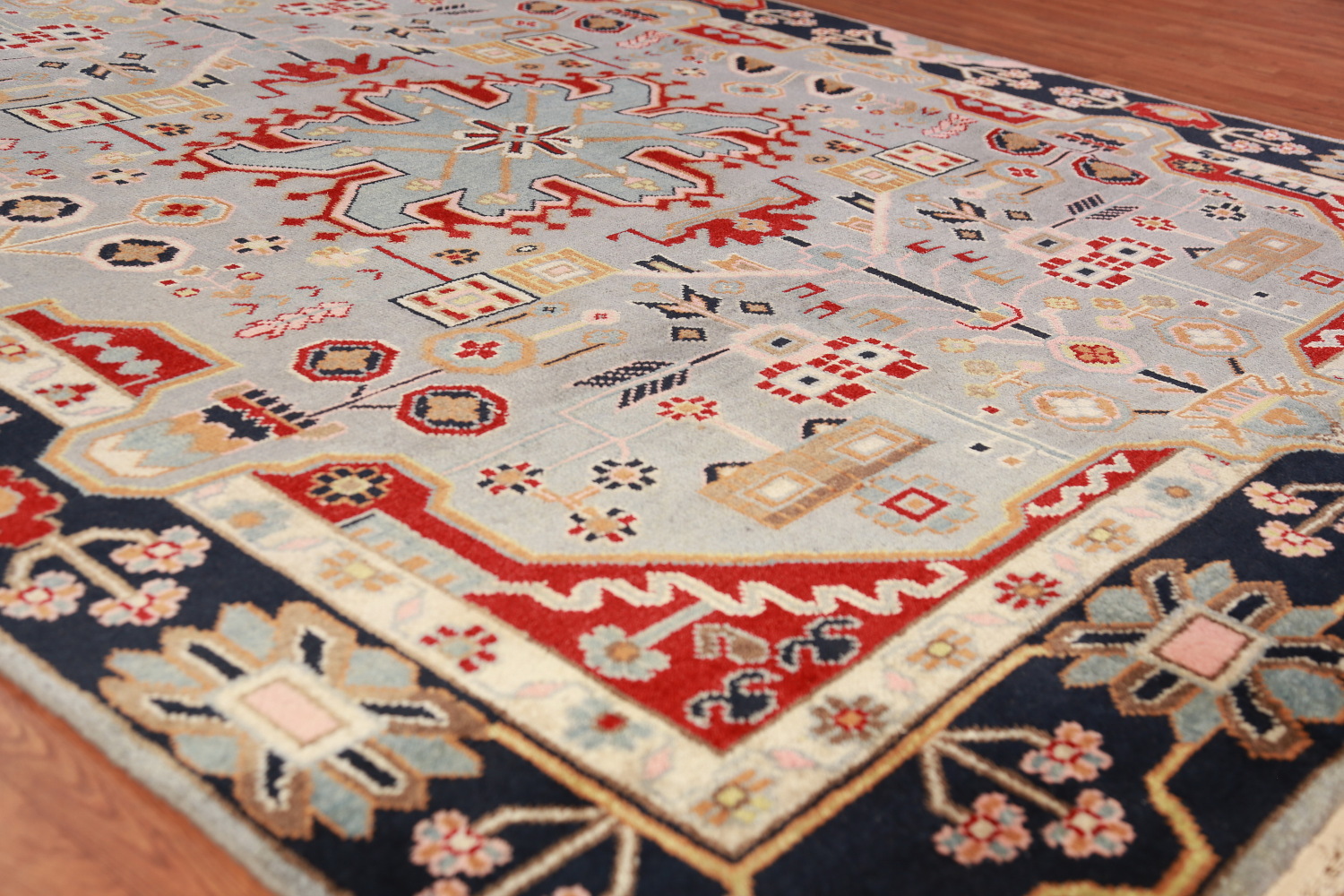 Geometric Blue Kazak Oriental Area Rug 8x10