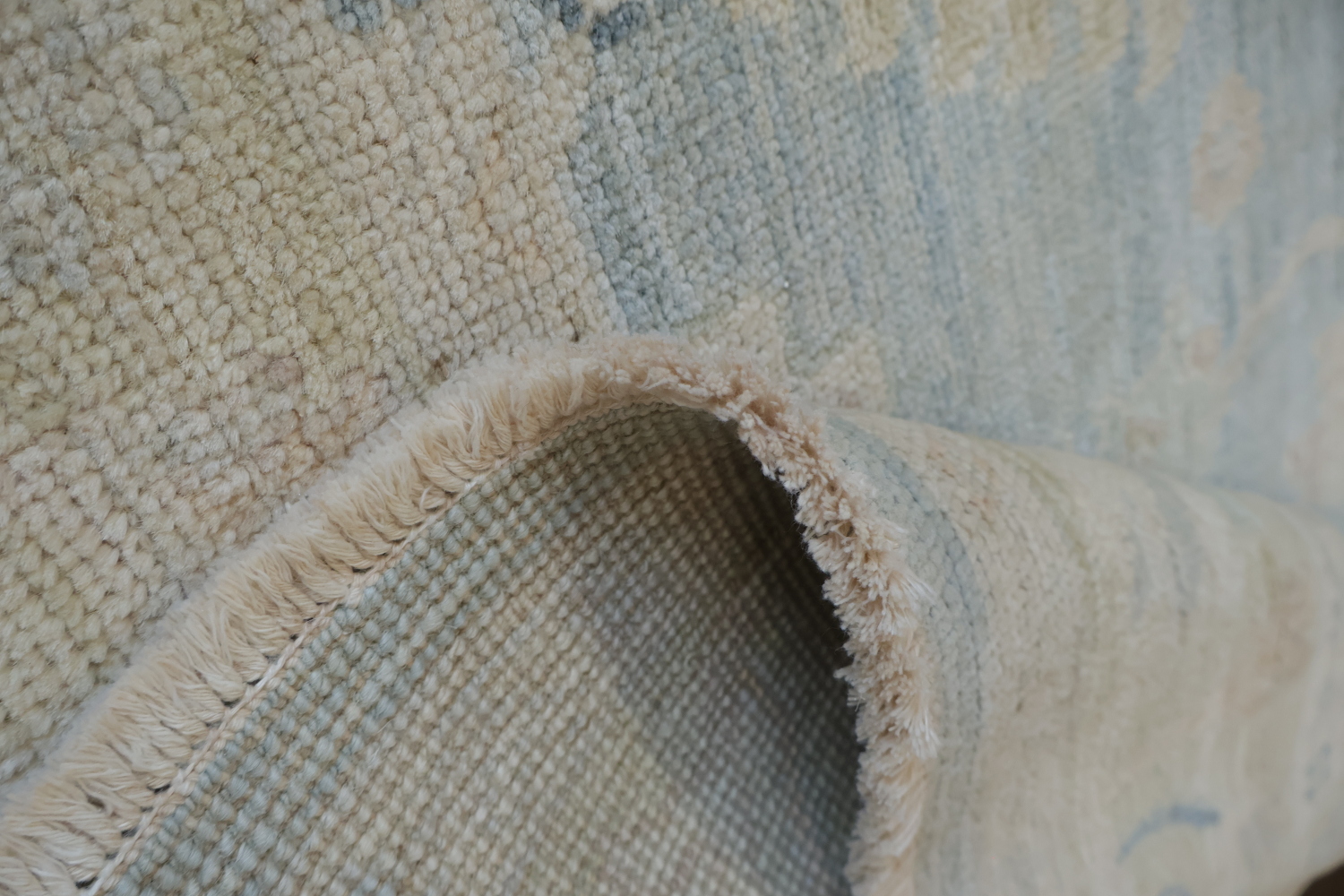 16' Muted Earth-Tone Blue & Ivory Oushak Runner - Handmade Turkish Wool Rug 5x16 ft