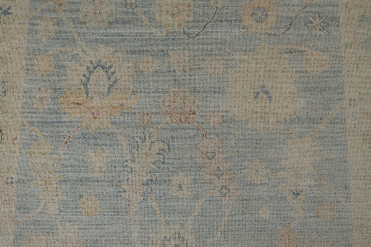 16' Muted Earth-Tone Blue & Ivory Oushak Runner - Handmade Turkish Wool Rug 5x16 ft