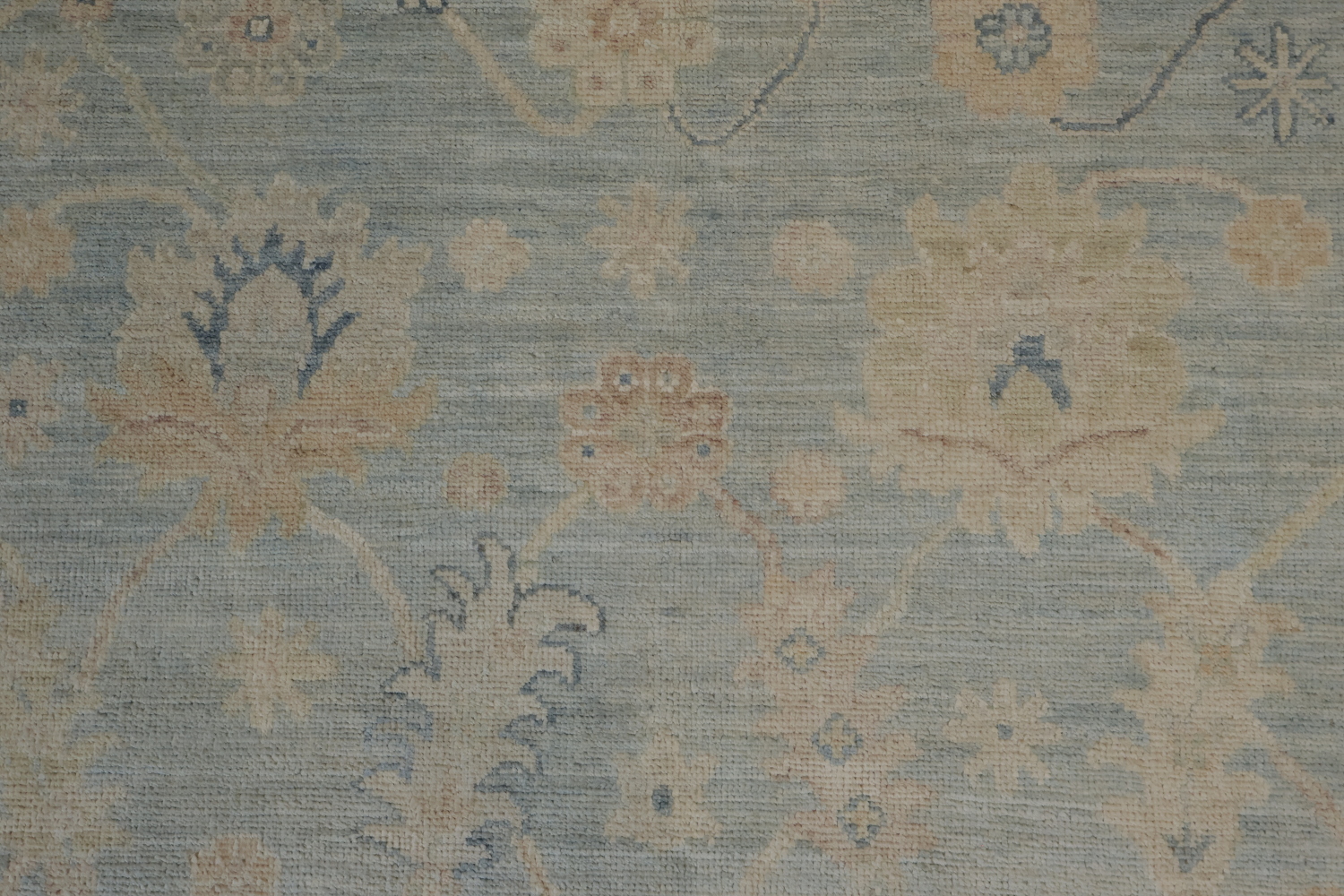 16' Muted Earth-Tone Blue & Ivory Oushak Runner - Handmade Turkish Wool Rug 5x16 ft