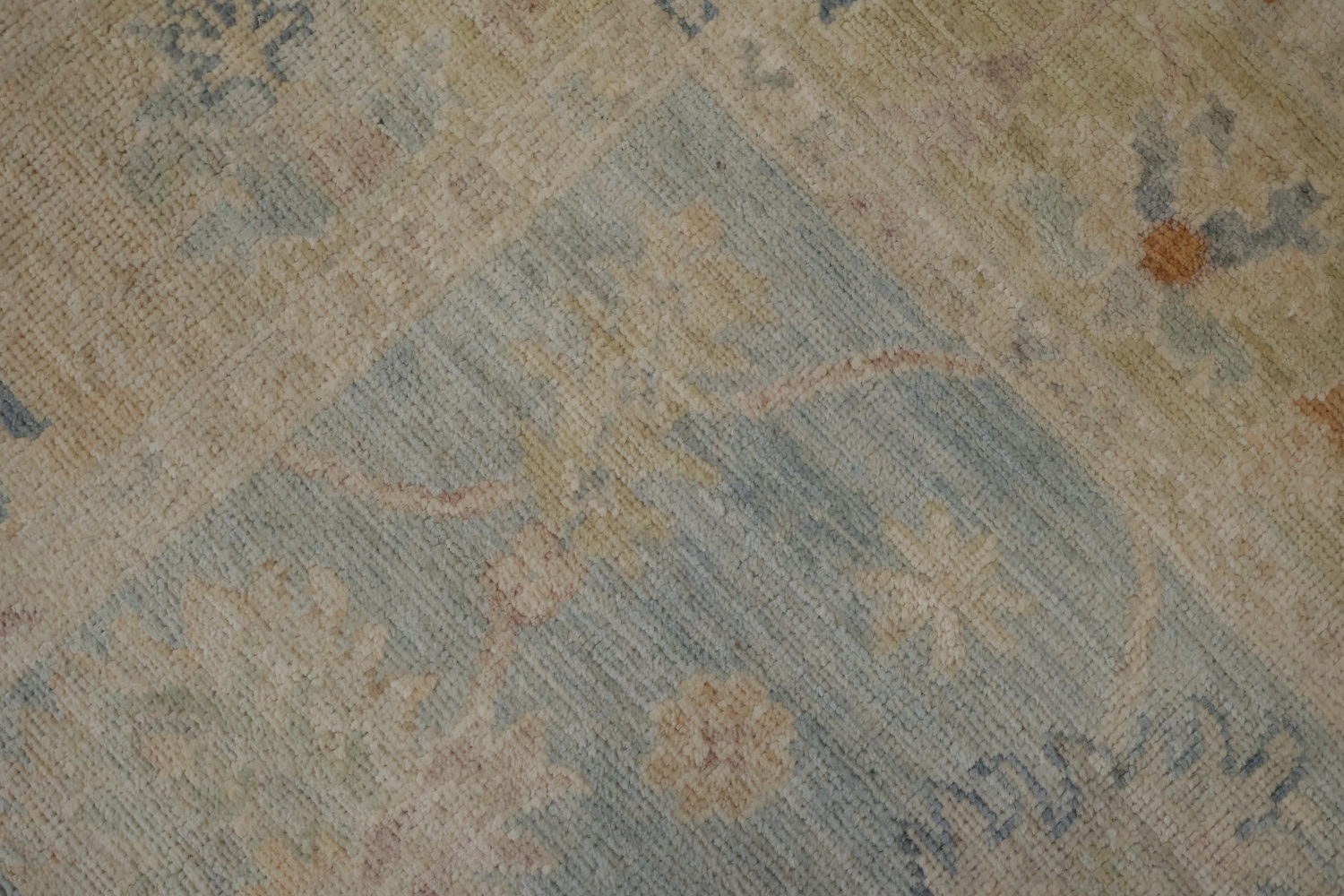 16' Muted Earth-Tone Blue & Ivory Oushak Runner - Handmade Turkish Wool Rug 5x16 ft