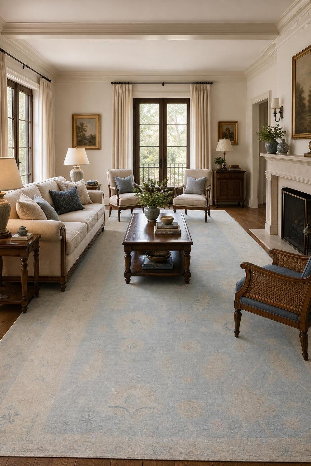 16' Muted Earth-Tone Blue & Ivory Oushak Runner - Handmade Turkish Wool Rug 5x16 ft