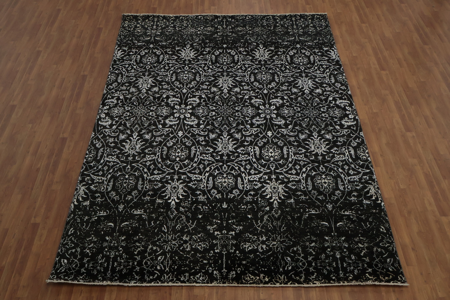 Elegant Black Damask Pattern Art & Craft Area Rug 9x13 for Luxurious Interiors