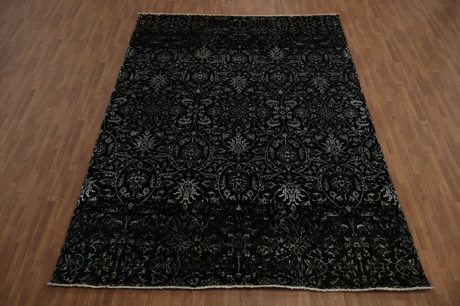 Elegant Black Damask Pattern Art & Craft Area Rug 9x13 for Luxurious Interiors