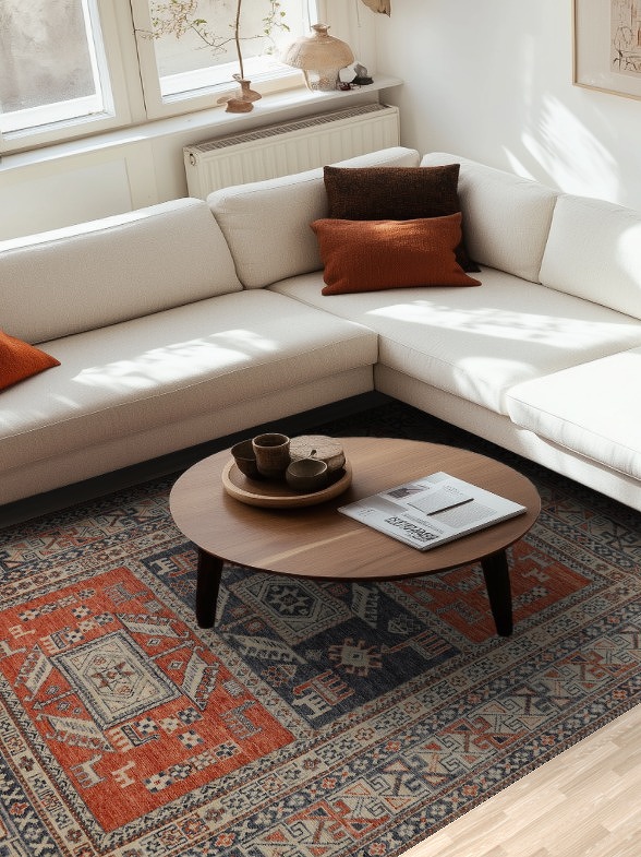 Vegetable Dye Geometric Oushak Turkish Area Rug 6x9