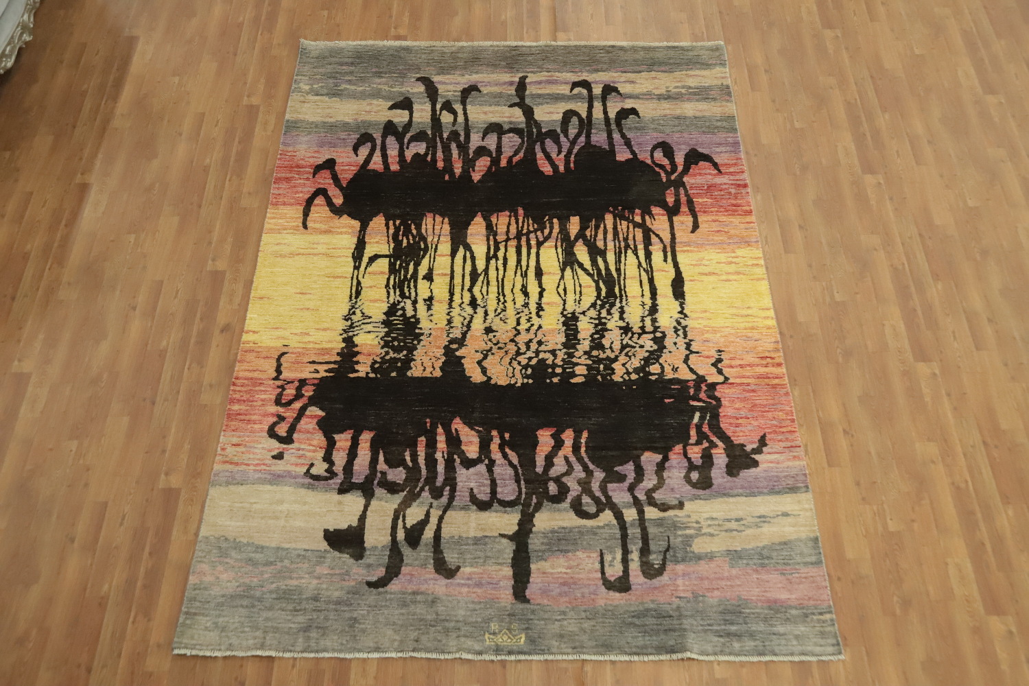 Vegetable Dye Animals Art Deco Turkish Area Rug 7x10