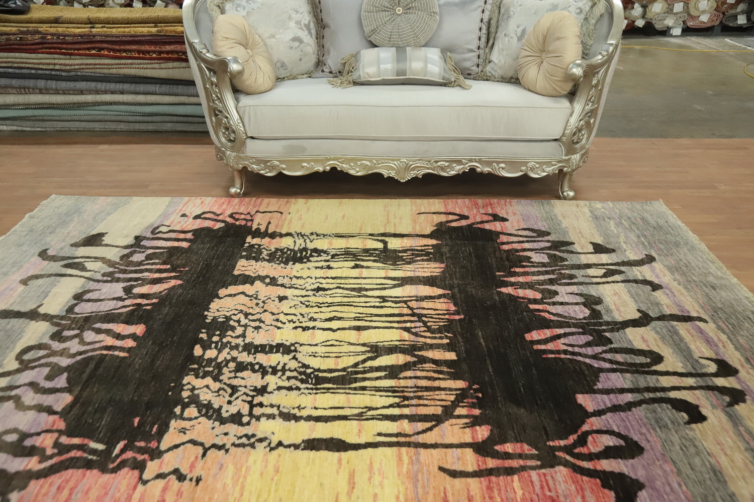 Vegetable Dye Animals Art Deco Turkish Area Rug 7x10